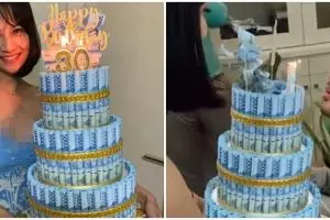 7 Momen kejutan ultah suami Vanessa Angel, kuenya pakai uang asli