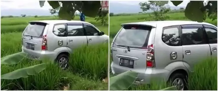 Viral mobil terjebak di tengah sawah tanpa jejak ban