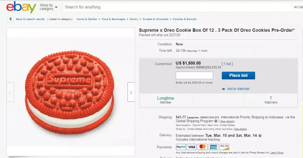 oreo supreme di tawar hingga Rp.20 juta ebay.com