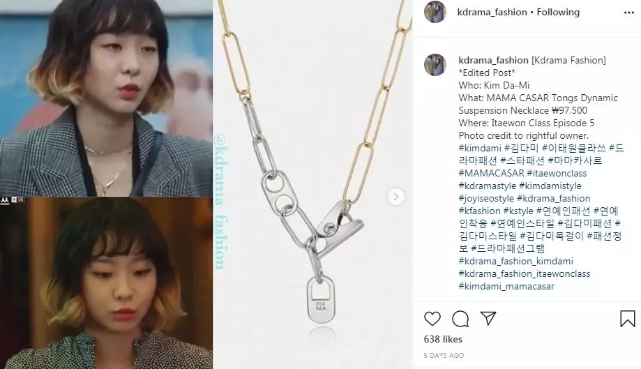 harga 10 fashion item Kim Da-mi di Itaewon Class Instagram