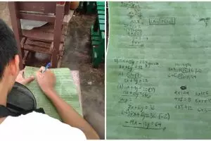 Kisah haru murid menulis di daun pisang sebagai pengganti buku tulis