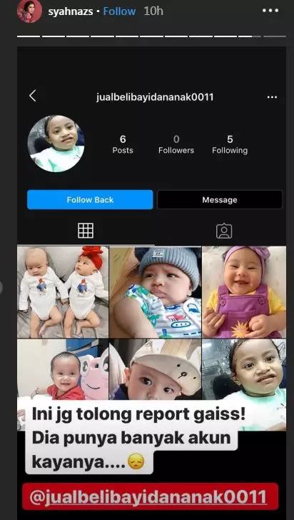 foto anak kembar Syahnaz masuk akun jual beli bayi Instagram