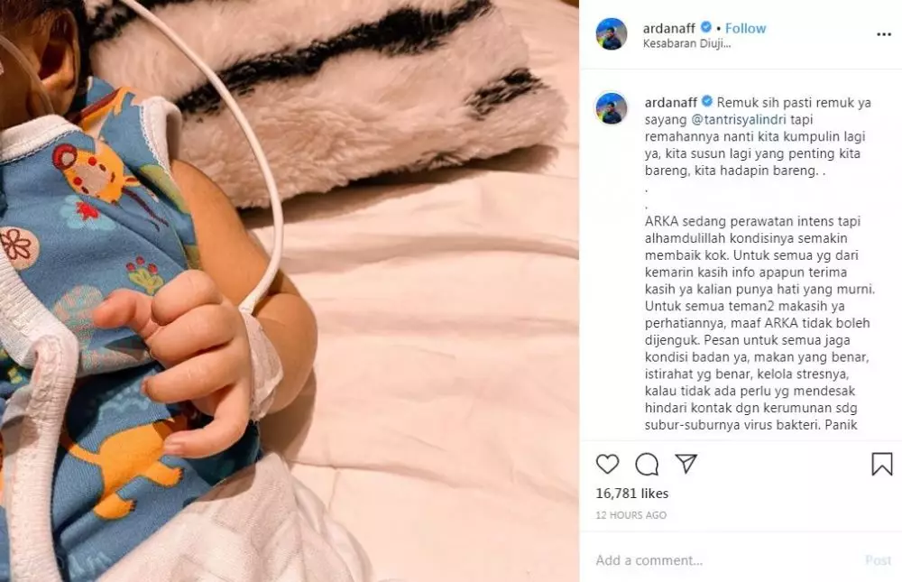 anak kedua Tantri kotak sakit Instagram