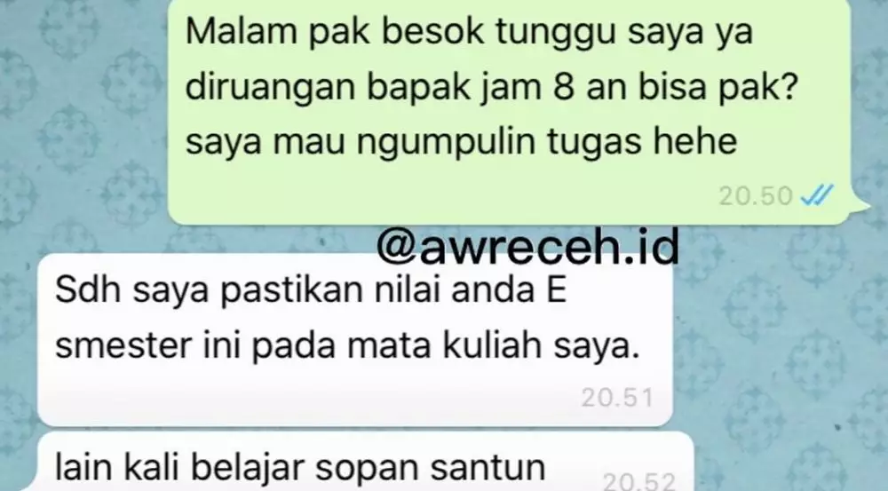 chat WA lucu tanya sama guru © 2020 instagram.com