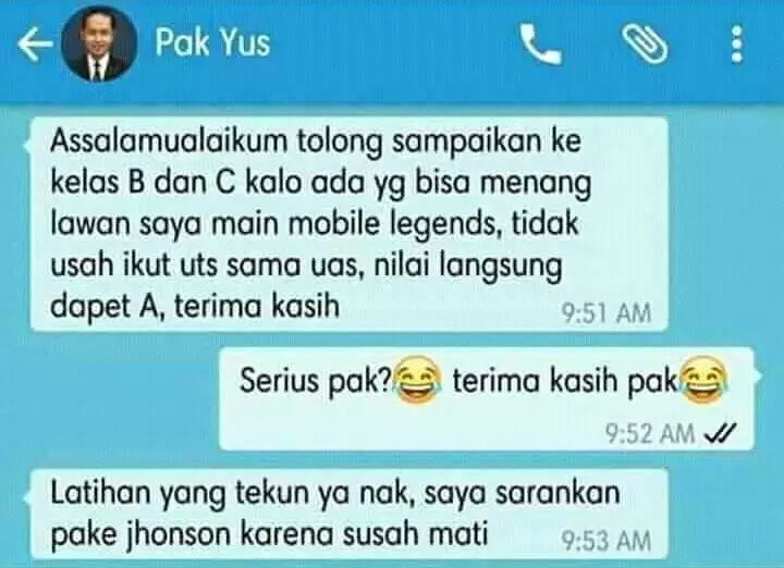 chat WA lucu tanya sama guru © 2020 instagram.com