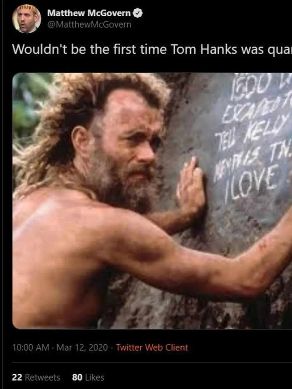 Tom Hanks positif © 2020 Instagram/@showbiz_glazami_baby_grishy ; @themascotnews Tom Hanks positif © 2020 Instagram/@showbiz_glazami_baby_grishy ; @themascotnews