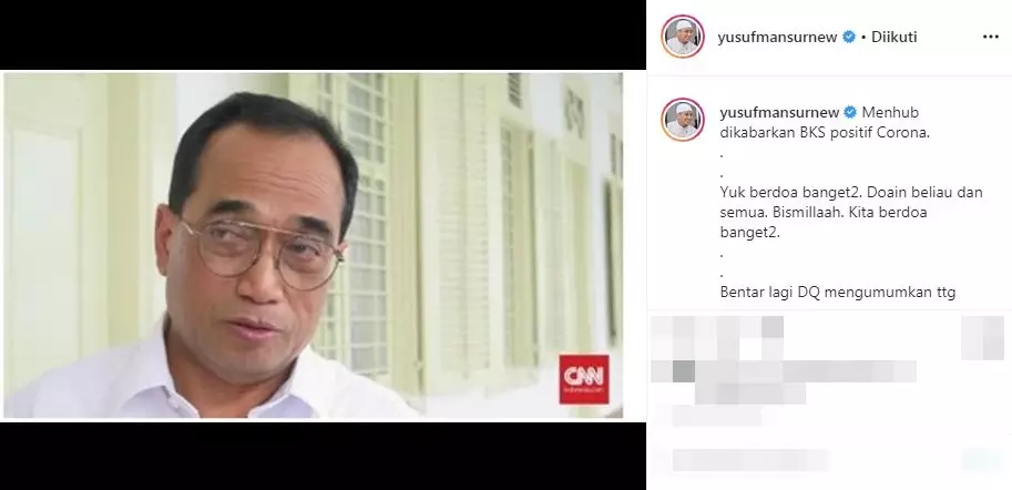 Dukungan publik figur untuk Budi Karya Sumadi Instagram 