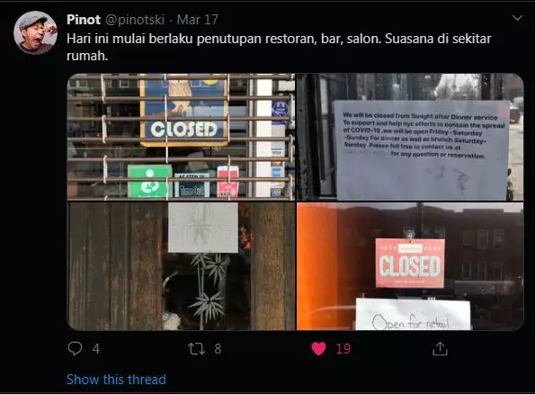 Potret suasana New York Twitter/@pinotski