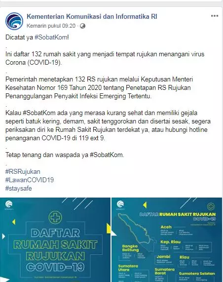 Daftar rumah sakit rujukan COVID-19 Kemkominfo Daftar rumah sakit rujukan COVID-19 Kemkominfo