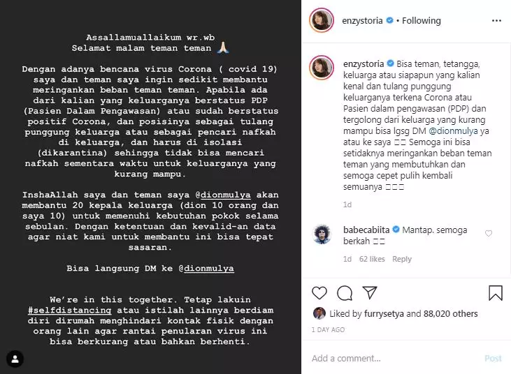 Enzy Storia tanggung © 2020 Instagram/@enzystoria