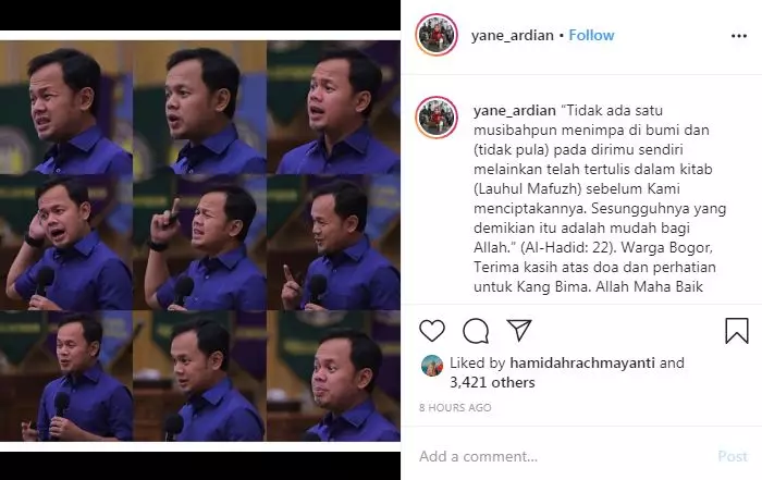 pesan sang istri  © 2020 Instagram/@yane_ardian 