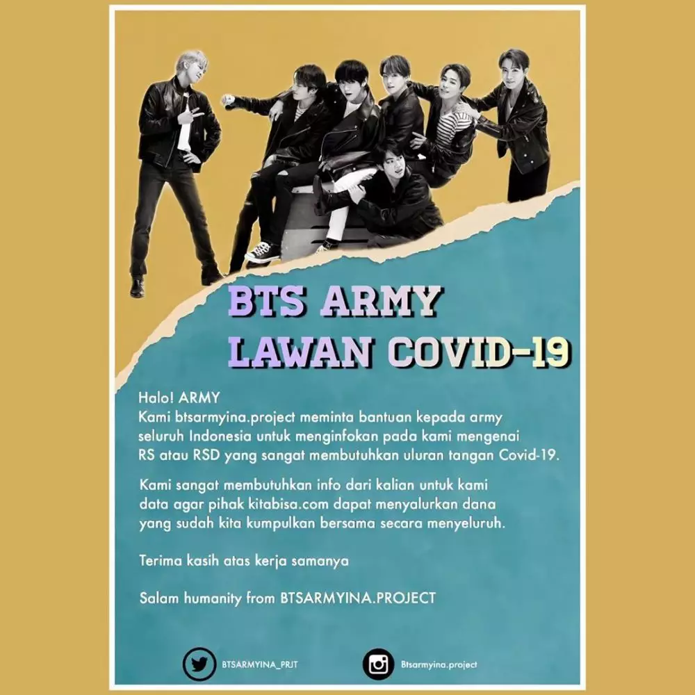 Fans BTS galang dana hingga 235 juta Rupiah untuk cegah COVID-19 di Indonesia Instagram