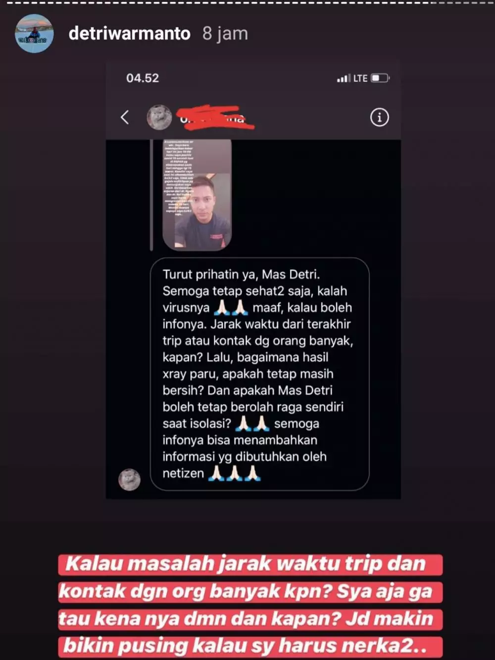 Demitri Warmanto akui menyesal  © 2020 Instagram/@detriwarmanto