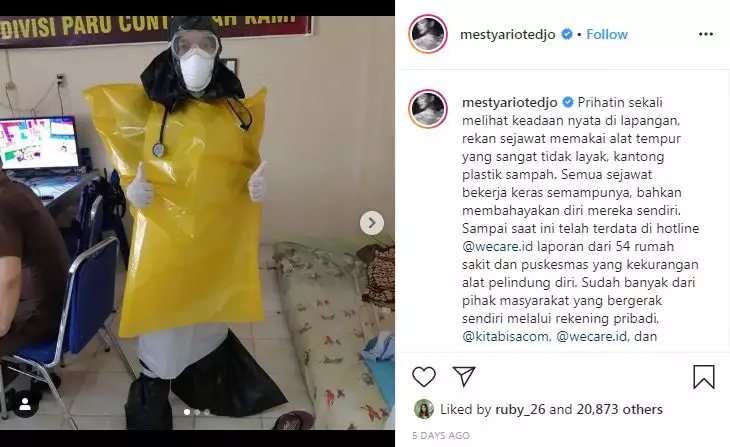 tim medis gunakan APD © 2020 Instagram/@mestyariotedjo  ; merdeka.com