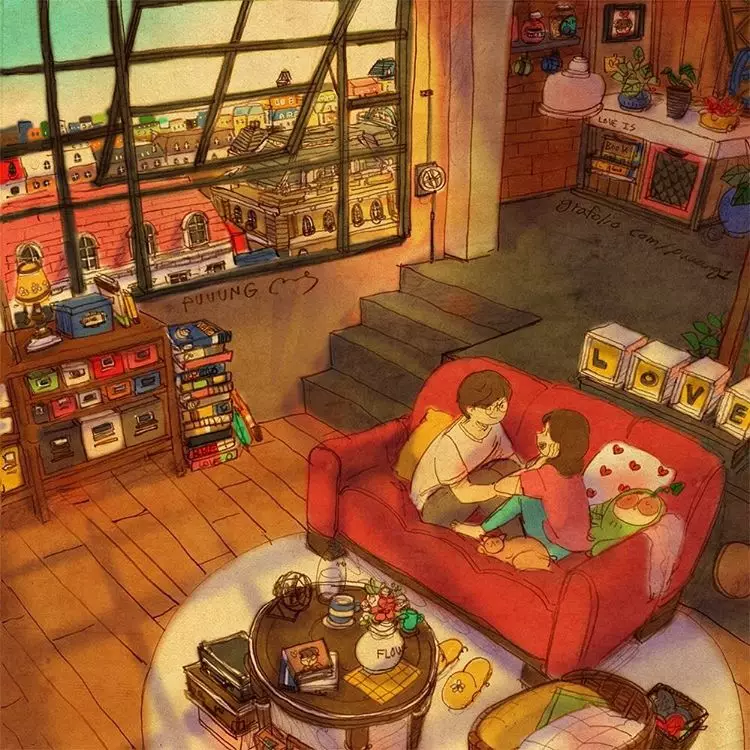 Ilustrasi romantis yang pas untuk #dirumahaja Instagram/ @puuung1 Ilustrasi romantis yang pas untuk #dirumahaja Instagram/ @puuung1