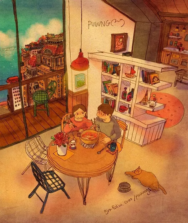 Ilustrasi romantis yang pas untuk #dirumahaja Instagram/ @puuung1 Ilustrasi romantis yang pas untuk #dirumahaja Instagram/ @puuung1