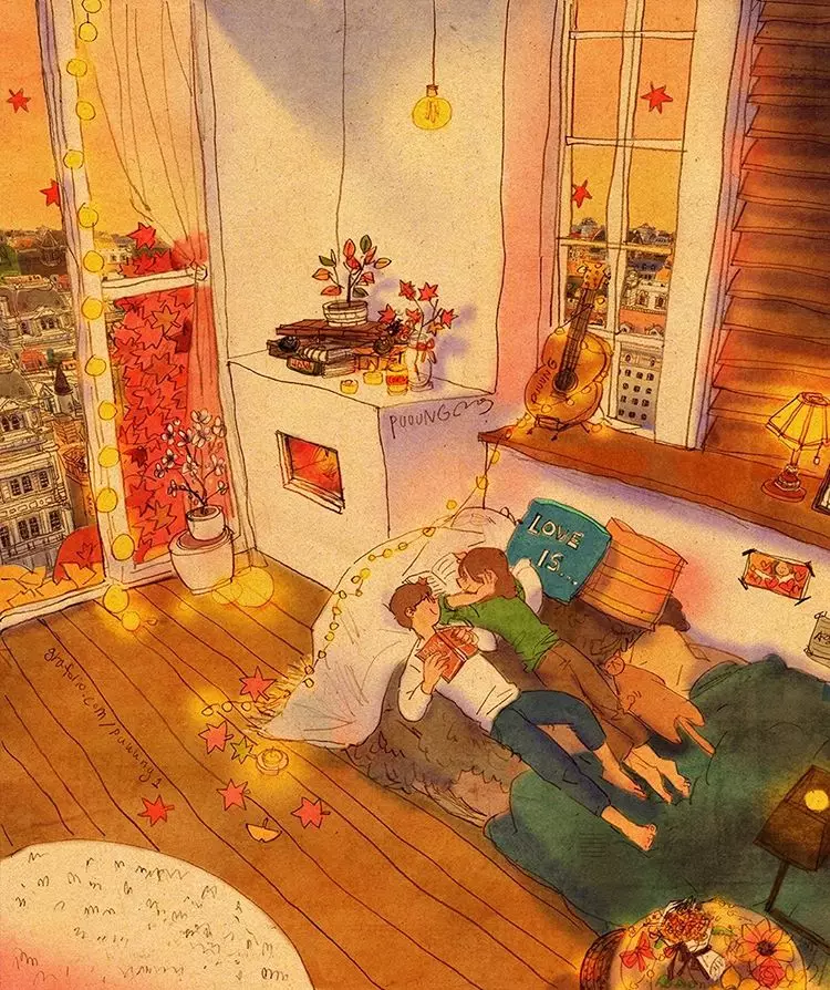 Ilustrasi romantis yang pas untuk #dirumahaja Instagram/ @puuung1 Ilustrasi romantis yang pas untuk #dirumahaja Instagram/ @puuung1