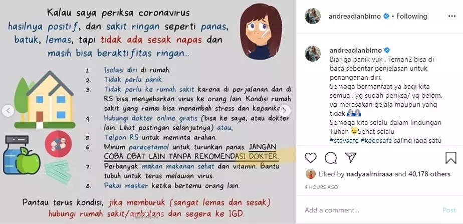 Andrea Dian soal orang yang alami gejala Corona © 2020 instagram.com
