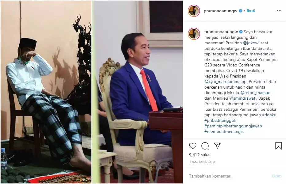 Jokowi hadiri KTT G20 meski tengah berduka © 2020 instagram.com