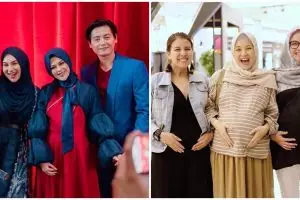 Hamil bareng, ini gaya 7 seleb pamer baby bump dengan sahabatnya