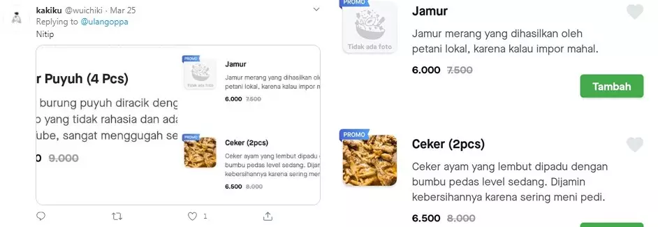 Deskripsi makanan unik  Twitter 