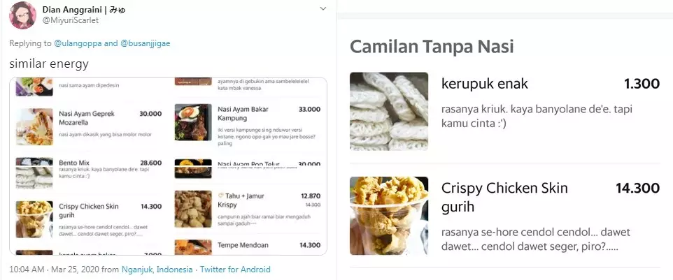 Deskripsi makanan unik  Twitter 
