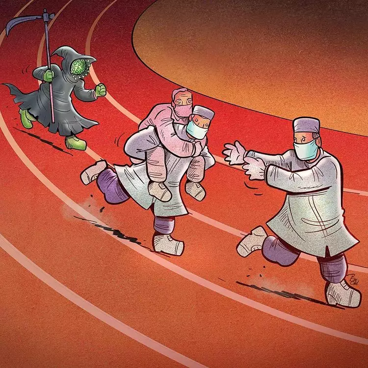 Ilustrasi perjuangan paramedis tangani corona Instagram/ @alirezapakdel_artist   