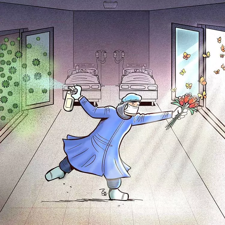 Ilustrasi perjuangan paramedis tangani corona Instagram/ @alirezapakdel_artist   