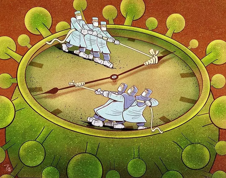 Ilustrasi perjuangan paramedis tangani corona Instagram/ @alirezapakdel_artist   