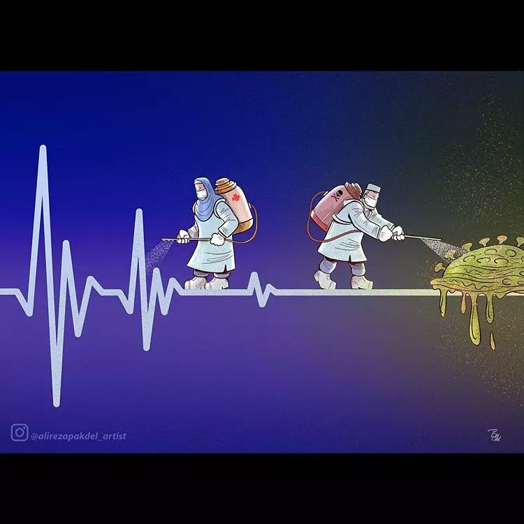 Ilustrasi perjuangan paramedis tangani corona Instagram/ @alirezapakdel_artist   