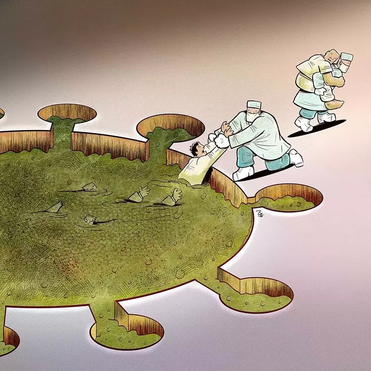 Ilustrasi perjuangan paramedis tangani corona Instagram/ @alirezapakdel_artist   