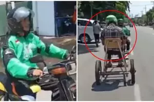 Video unik aksi driver ojek online lakukan physical distancing