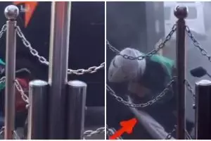 Aksi driver ojek online jaga pesanan dari semprotan disinfektan