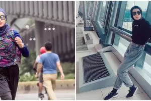 8 Potret gaya hijab sporty Soraya Larasati saat berolahraga