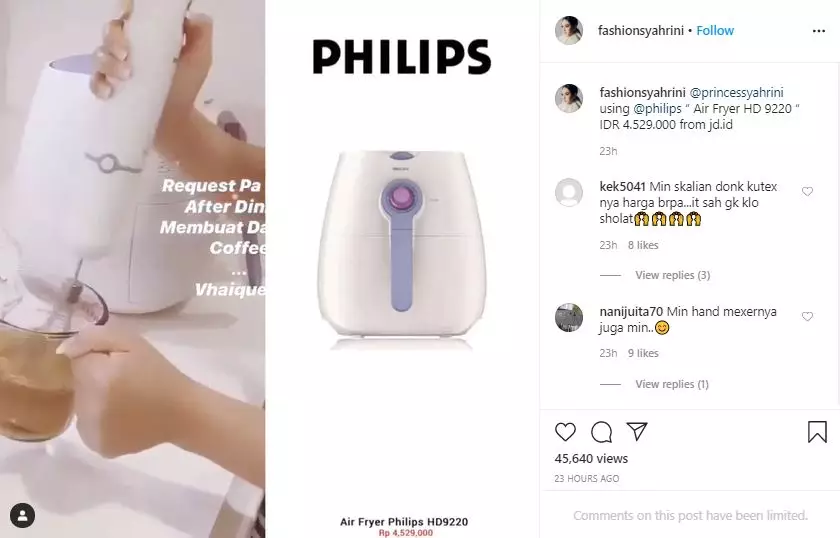 Harga mesin kopi Syahrini Instagram