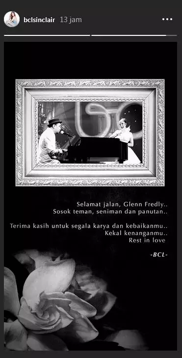 Ungkapan duka BCL untuk Glenn  Instagram Ungkapan duka BCL untuk Glenn  Instagram