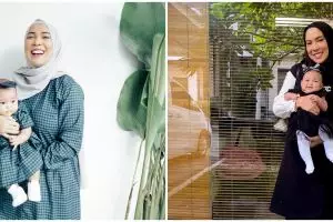7 Potret Fitri Tropica dan bayinya, kompak pakai baju warna senada
