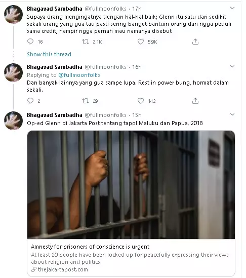 Aktivis ini berbela sungkawa kepergian Glenn Berbagai sumber