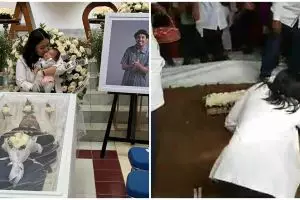 Momen Mutia Ayu memeluk pusara Glenn Fredly, berurai air mata