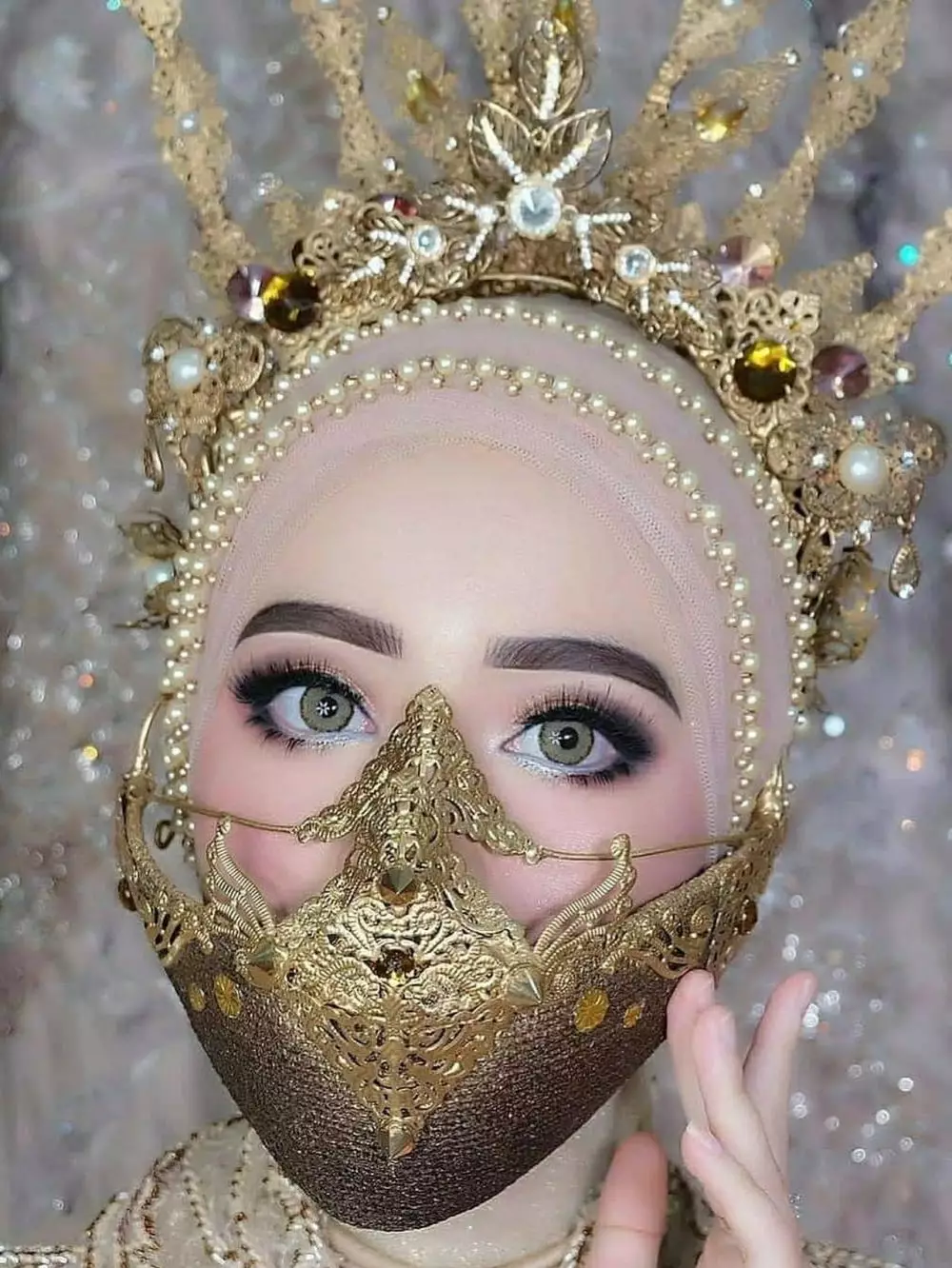 gaya pengantin pakai masker instagram