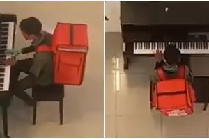 Aksi driver ojek online main piano saat tunggu customer, bikin kagum