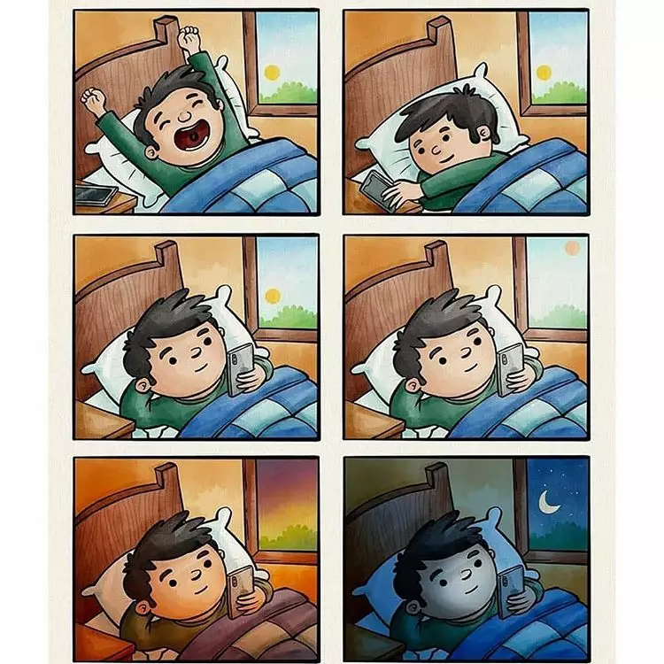 Ilustrasi ini sindir kamu yang kecanduan gadget Instagram/@salihgonenli