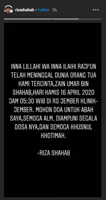 Ayah Riza meninggal Instagram Ayah Riza meninggal Instagram