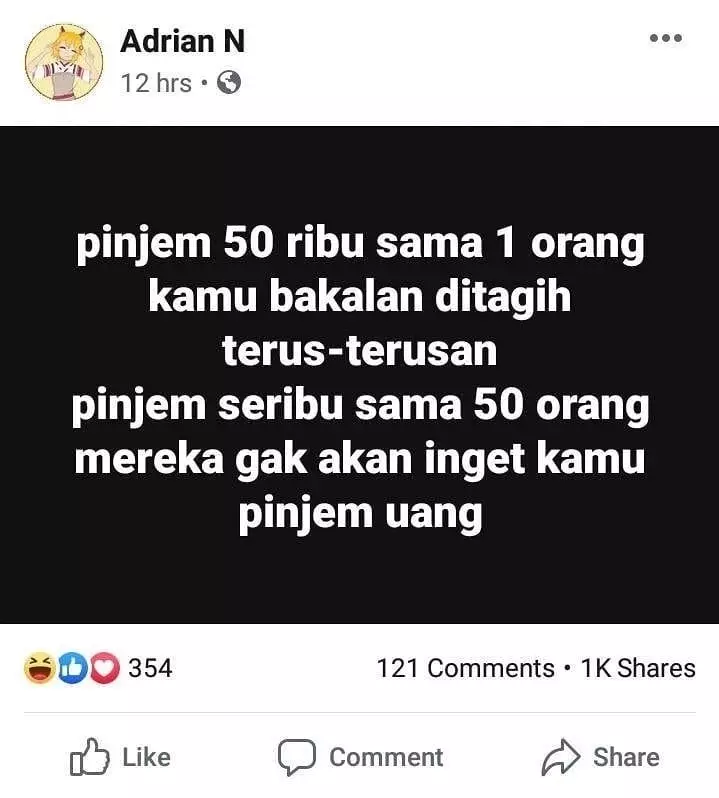 status FB ngasih tips lucu © 2020 instagram.com