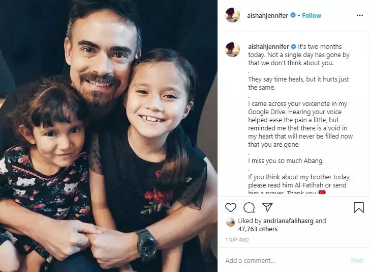 Aishah putar kembali pesan sang kakak Instagram