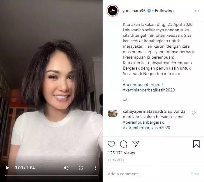Imbauan tentang Hari Kartini © 2020 Instagram/@yunishara36