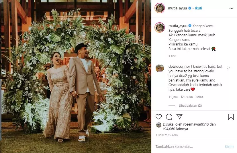 Ungkapan rindu Mutia Ayu Instagram