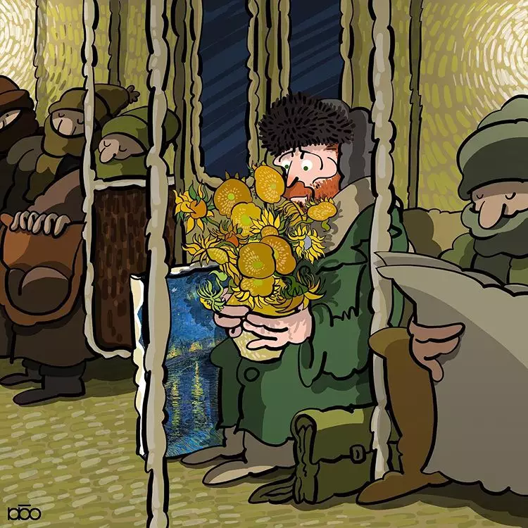 Ilustrasi keren jika Van Gogh hidup di masa kini Instagram/@alirezakarimimoghadam Ilustrasi keren jika Van Gogh hidup di masa kini Instagram/@alirezakarimimoghadam