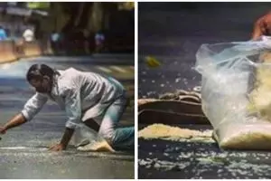 Pria ini pungut dan kumpulkan beras di jalan, potretnya bikin pilu