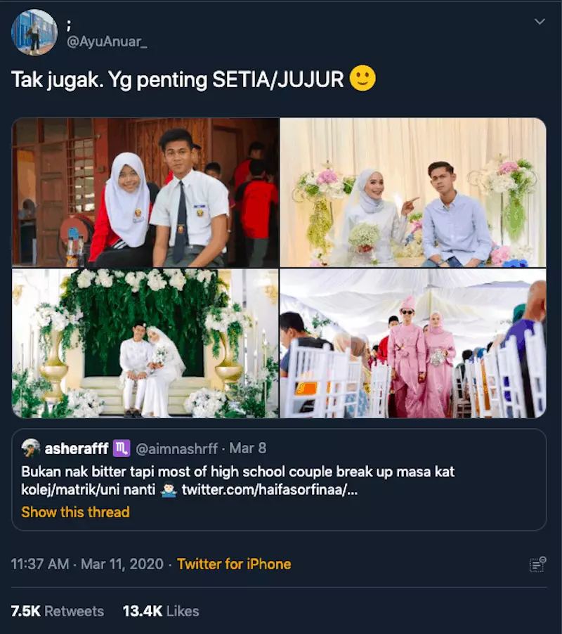 pasangan setia dari sekolah sampai menikah © 2020  twitter.com